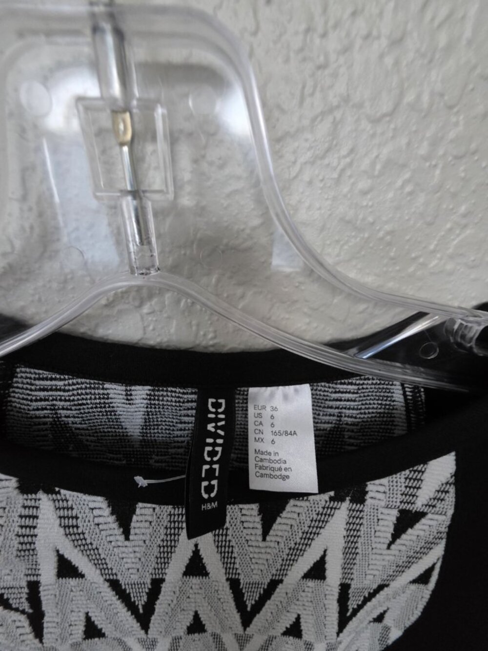 Divided by H&M Black/White Geometric Bodycon Dress Round Neck Long Sleeve 6 - Picture 2 of 9